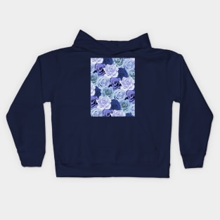 Blue Rose Flowers Pattern Kids Hoodie